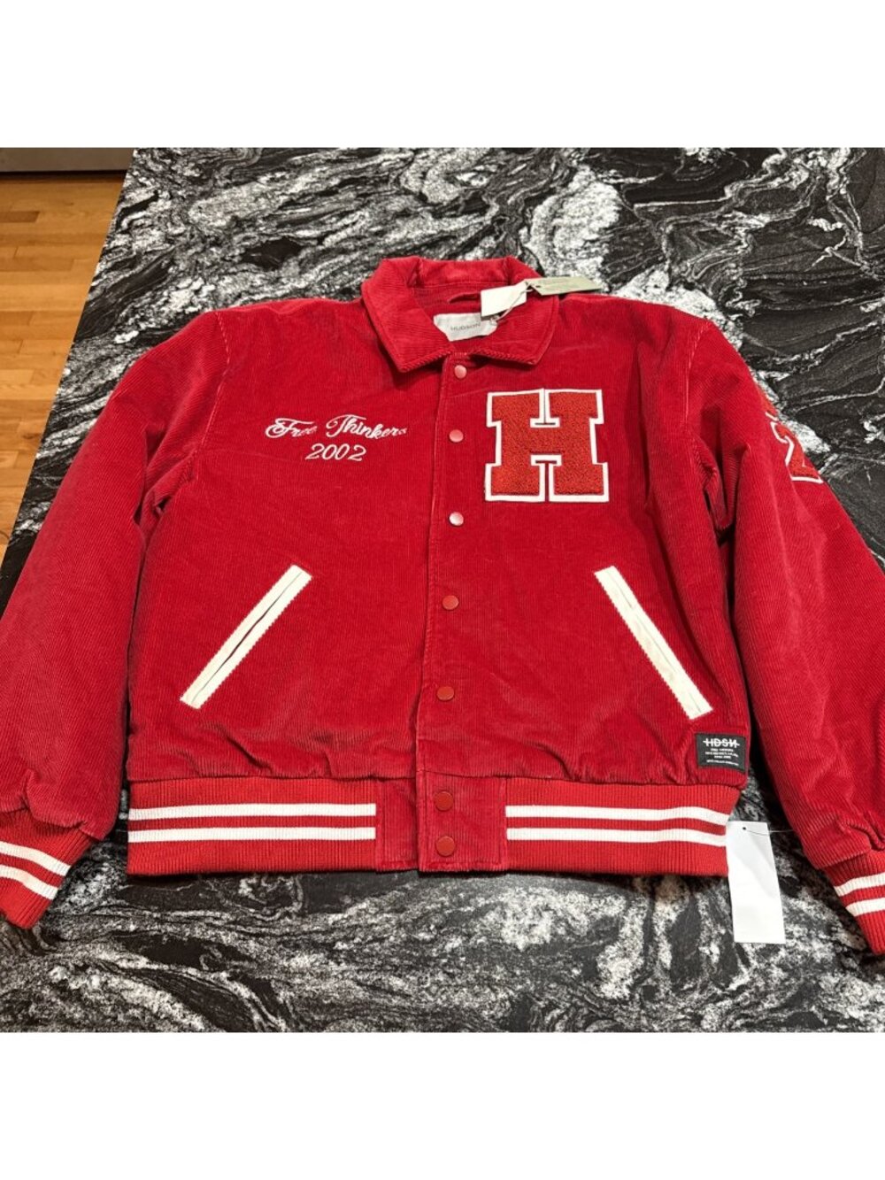 Hudson Men's Corduroy Full-Snap Collared Red Varsity Letterman’s Jacket M $248